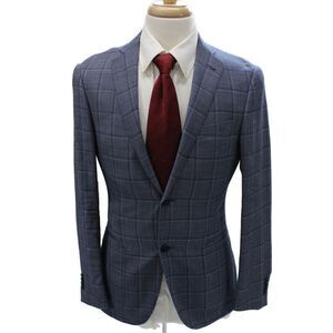 Corneliani Mens Blue Plaid Virgin Wool Blazer Size 46